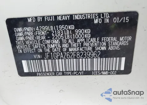 2015 Subaru Impreza 2.0I Sport Limited z USA, uszkodzony, nr VIN JF1GPAZ62F8239962